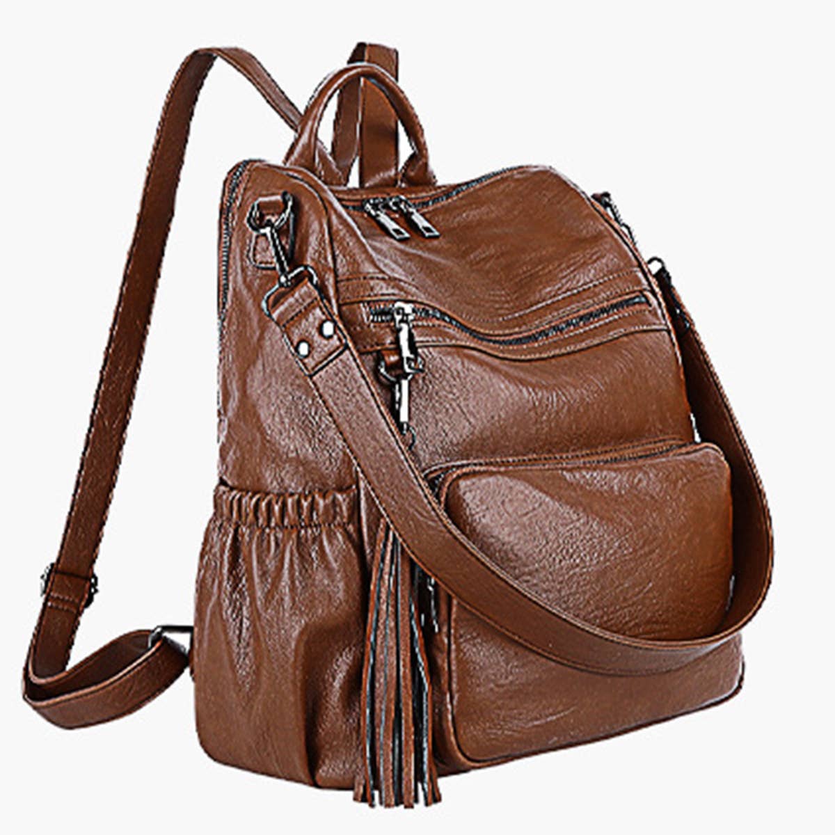 TASSEL DETAIL PU LEATHER BACKPACK SHOULDER BAG_CWAB0778