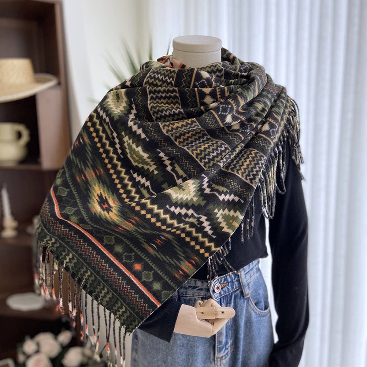Ethnic Style Double-Sided Printed Tassel Scarf_Cwasc1474