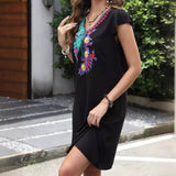 Stylish Casual V-Neck Embroidered Dress
