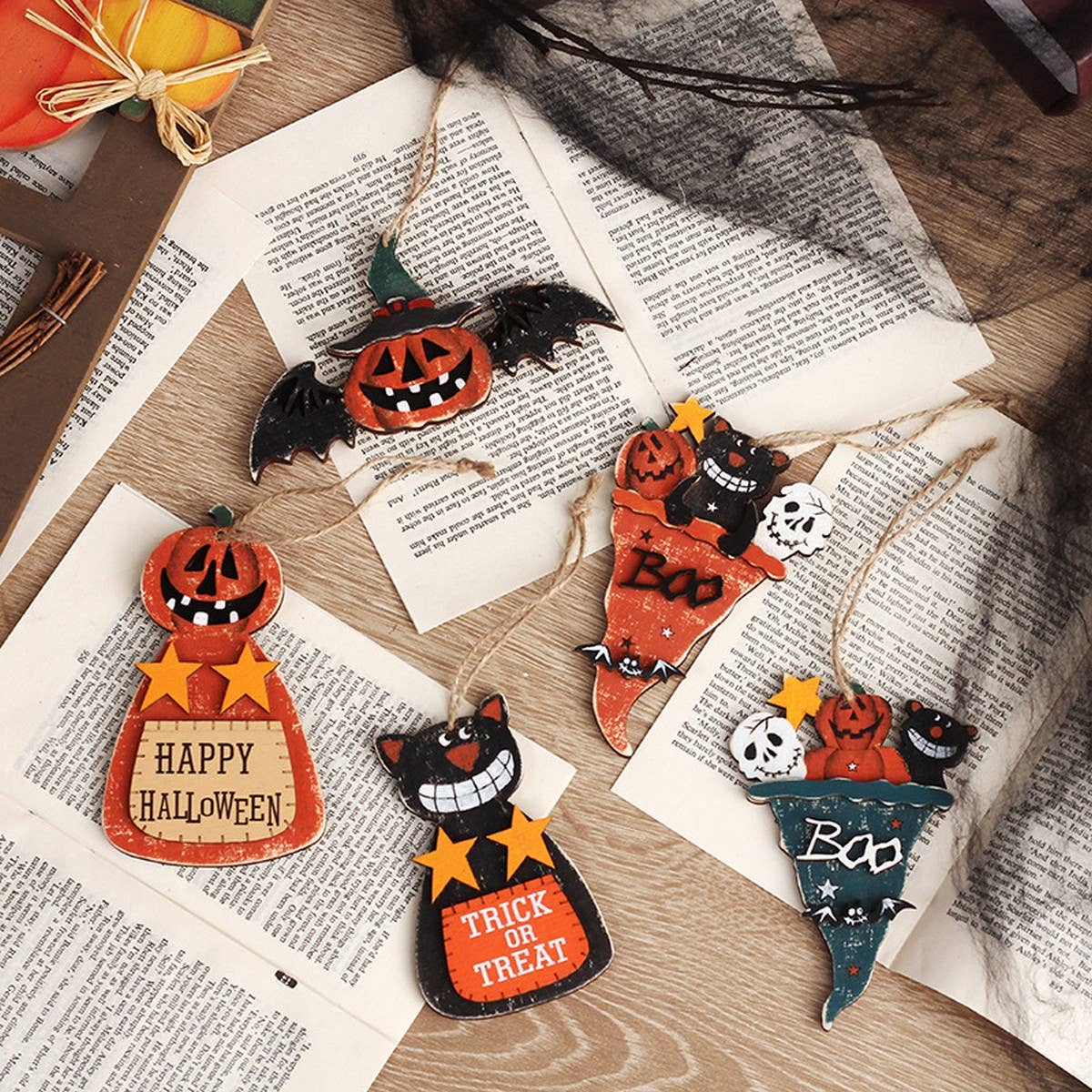 INS STYLE PAINTED PUMPKIN BAT WOOD HANGING_CWAJE05361