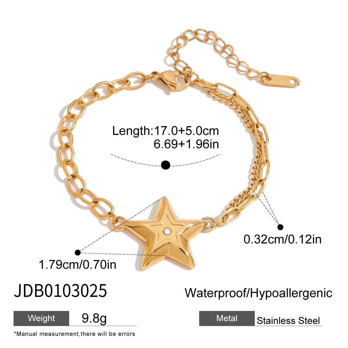 DESIGNER 18K GOLD STAR BRACELET WITH WHITE ZIRCON_CWAJE4714