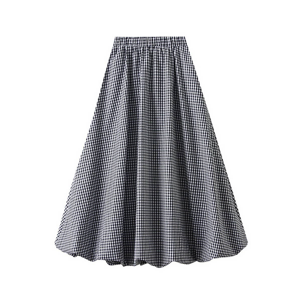 PLAID HIGH WAIST A LINE LANTERN MIDI SKIRT_CWBMS0364