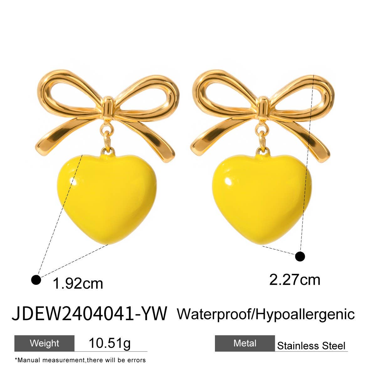 18K GOLD STAINLESS STEEL BOW HEART EARRINGS_CWASC1685