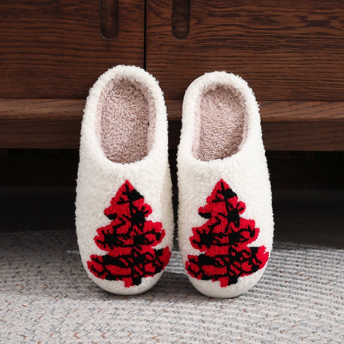 Winter Christmas Tree Patterned Cotton Slippers