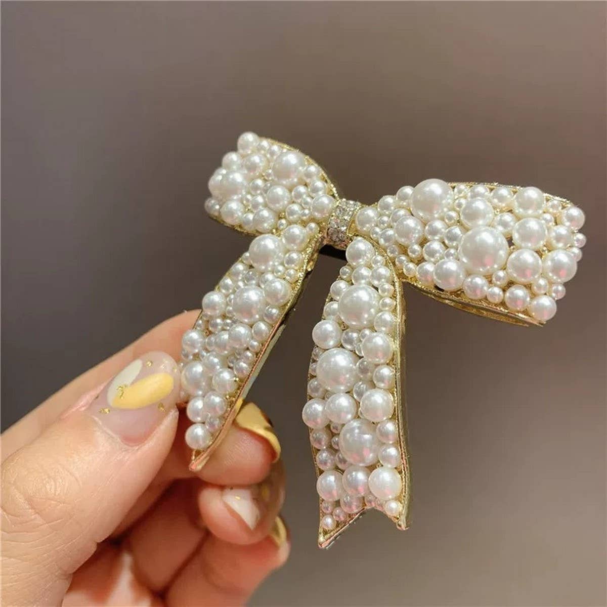PEARL BOW HAIR CLIP 5 5CM ELEGANT SPRING CLIP_CWAHA4676