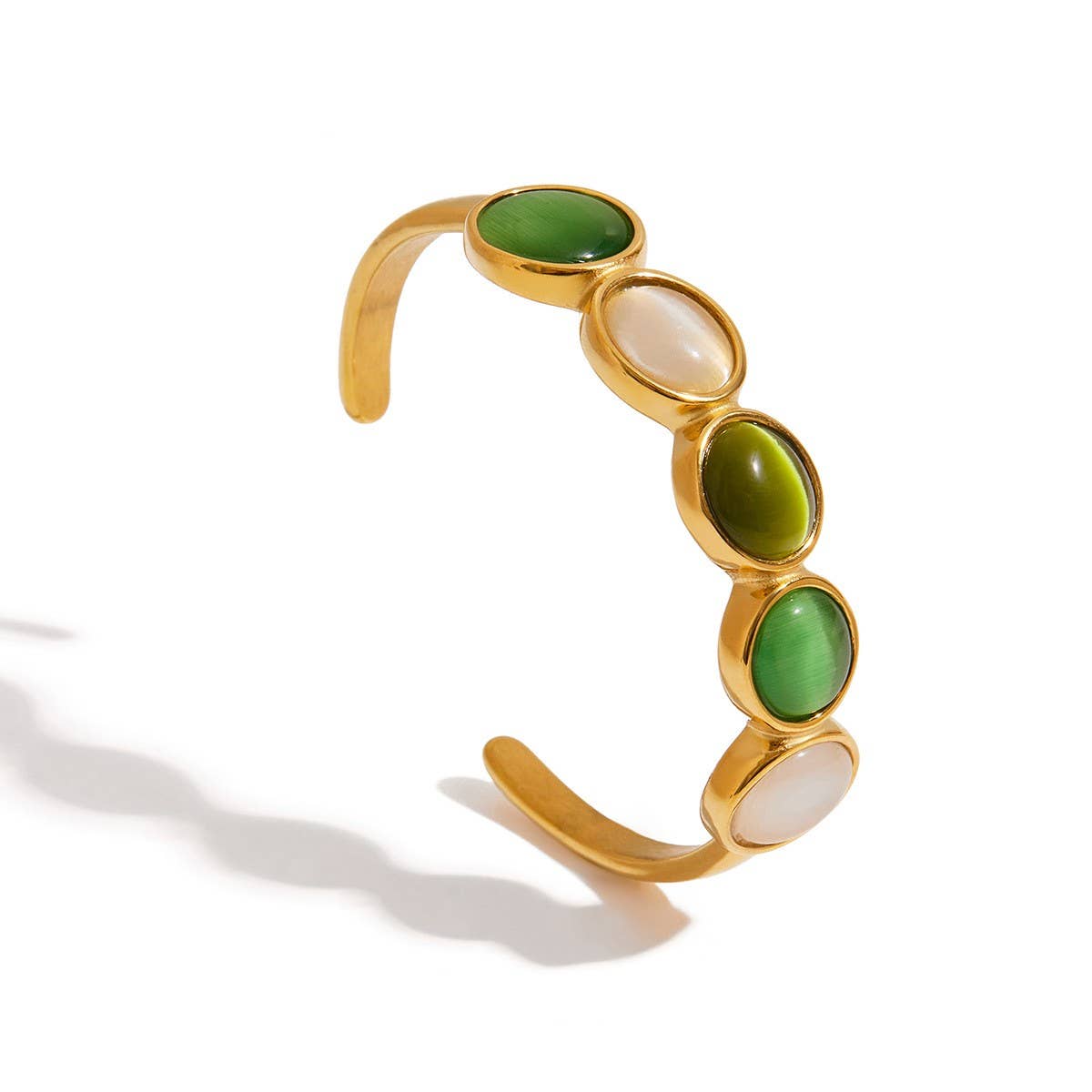 LUXURY 18K GOLD GREEN WHITE CATS EYE CUFF_CWAJE4817