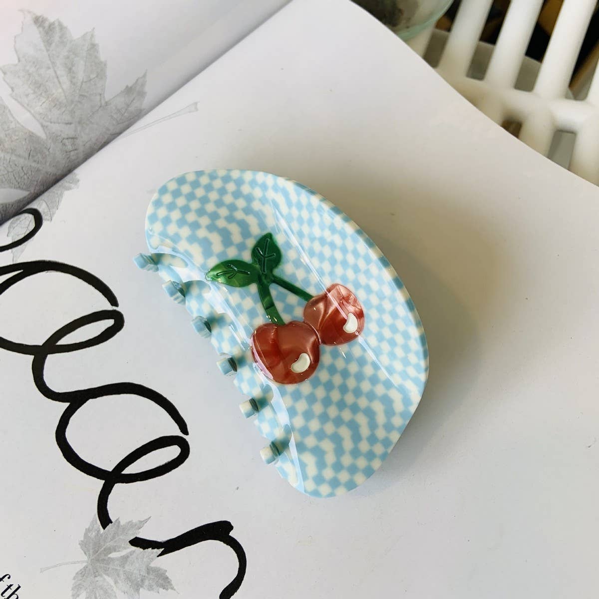 CHERRY HEART GINGHAM HAIR CLAW CLIP CUTE STYLE_CWAHA2145