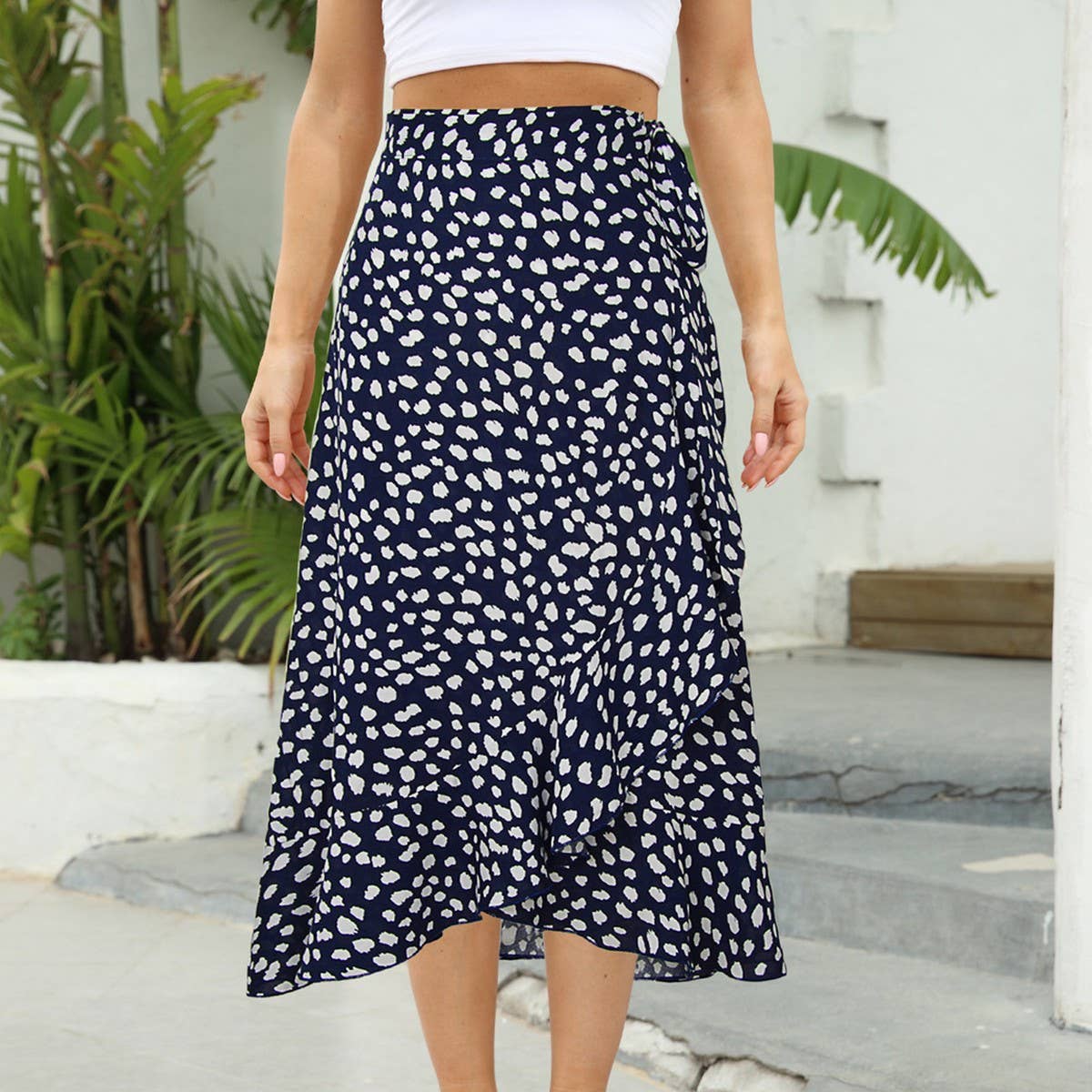 ONE PIECE PRINTED LONG SKIRT IRREGULAR CASUAL SKIRT_CWAB4813