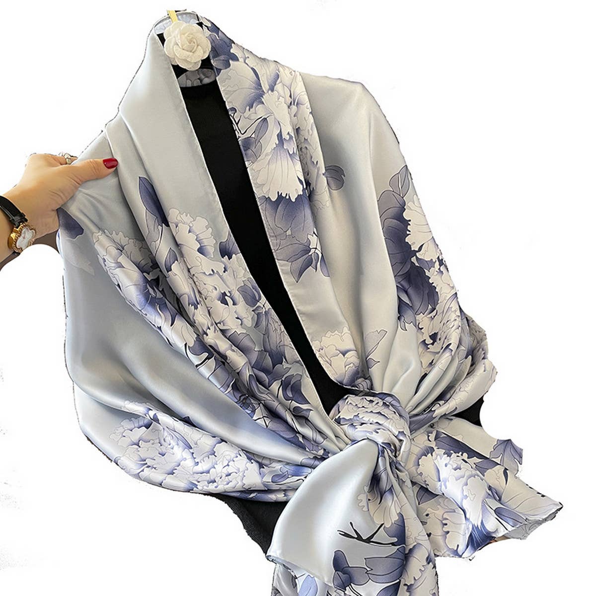 SILKY SATIN LONG SCARF SHAWL VERSATILE WRAP_CWASC0530