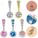 3 GEM CZ BELLY RING SURGICAL STEEL PIERCING_CWMM9174