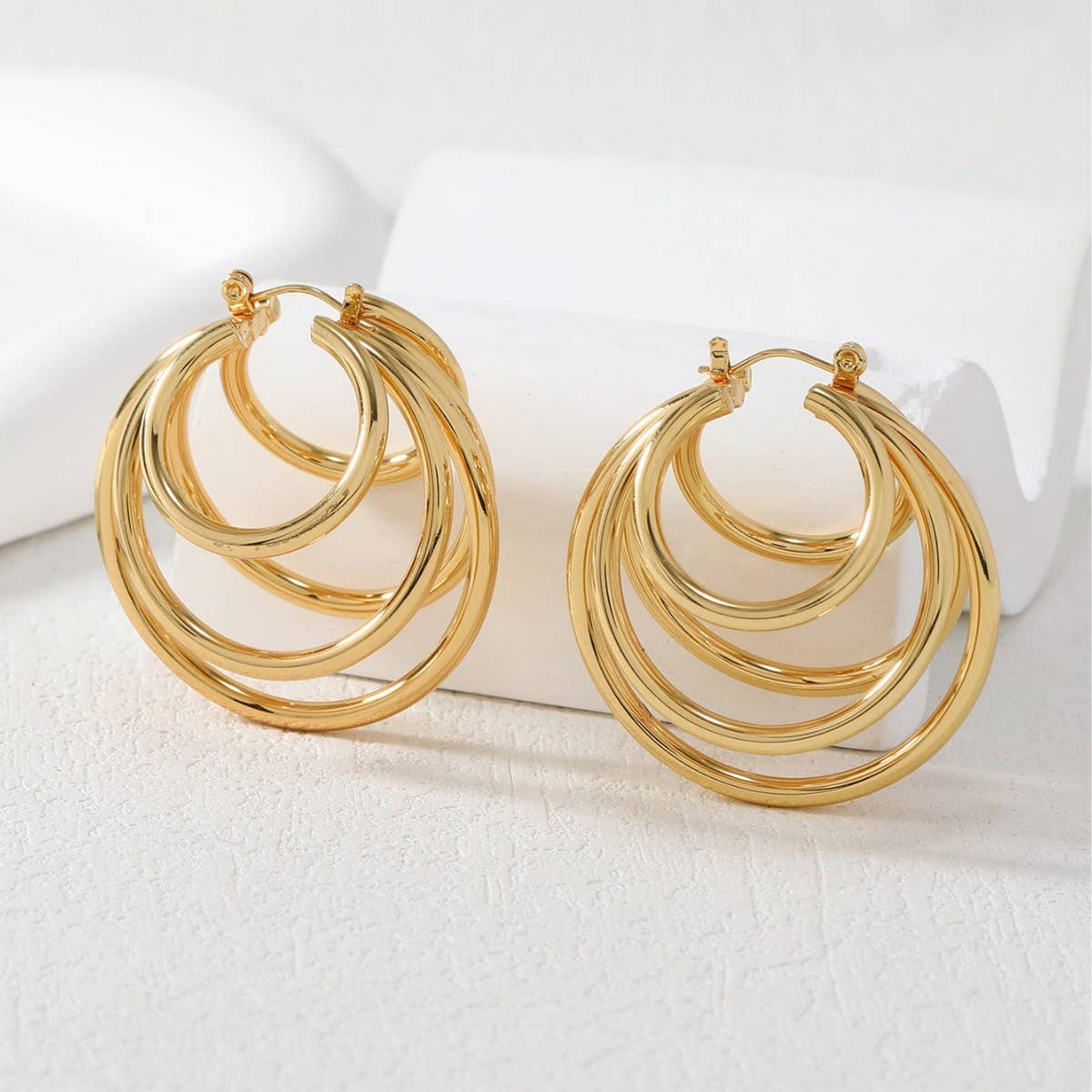 18K GOLD TITANIUM STEEL THREE LAYER EARRINGS_CWMM3599