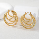 18K GOLD TITANIUM STEEL THREE LAYER EARRINGS_CWMM3599