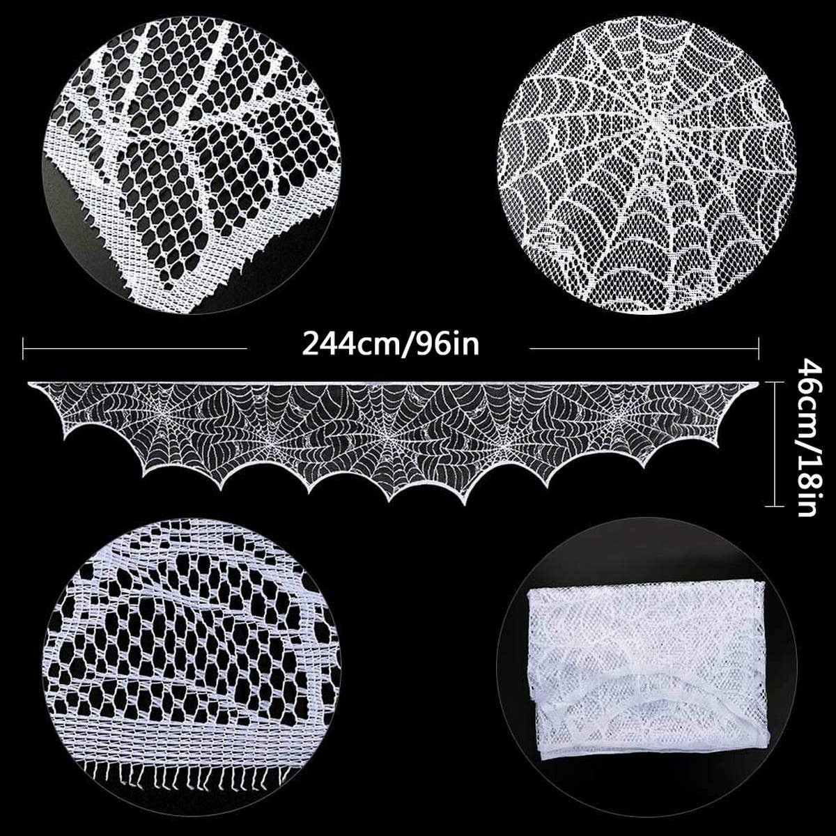 HALLOWEEN FIREPLACE LACE SKULL TABLE RUNNER_CWMM1730