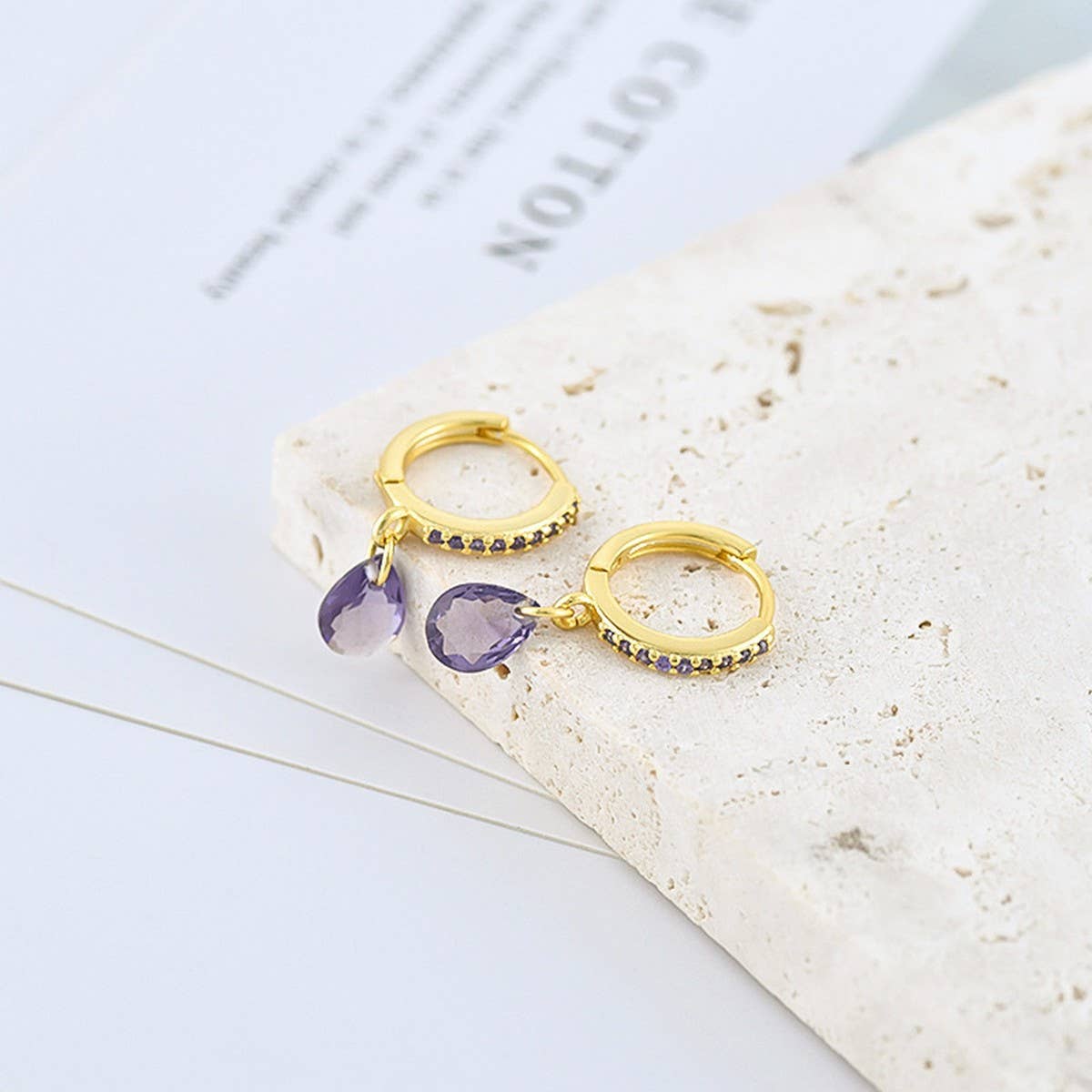 GEOMETRIC TEARDROP DIAMOND FRENCH EARRINGS_CWAJE1758