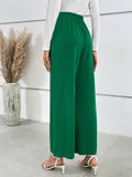Solid Color Elastic-Waistband Wide-Leg Pants