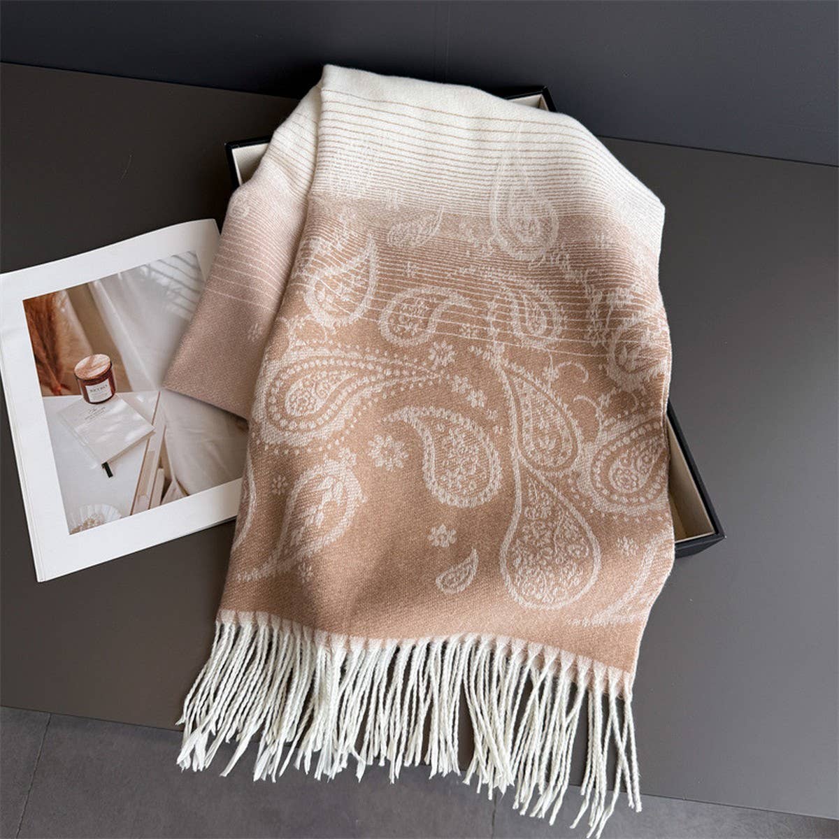 Autumn Winter Paisley Colorblock Tassel Scarf_Cwasc03274