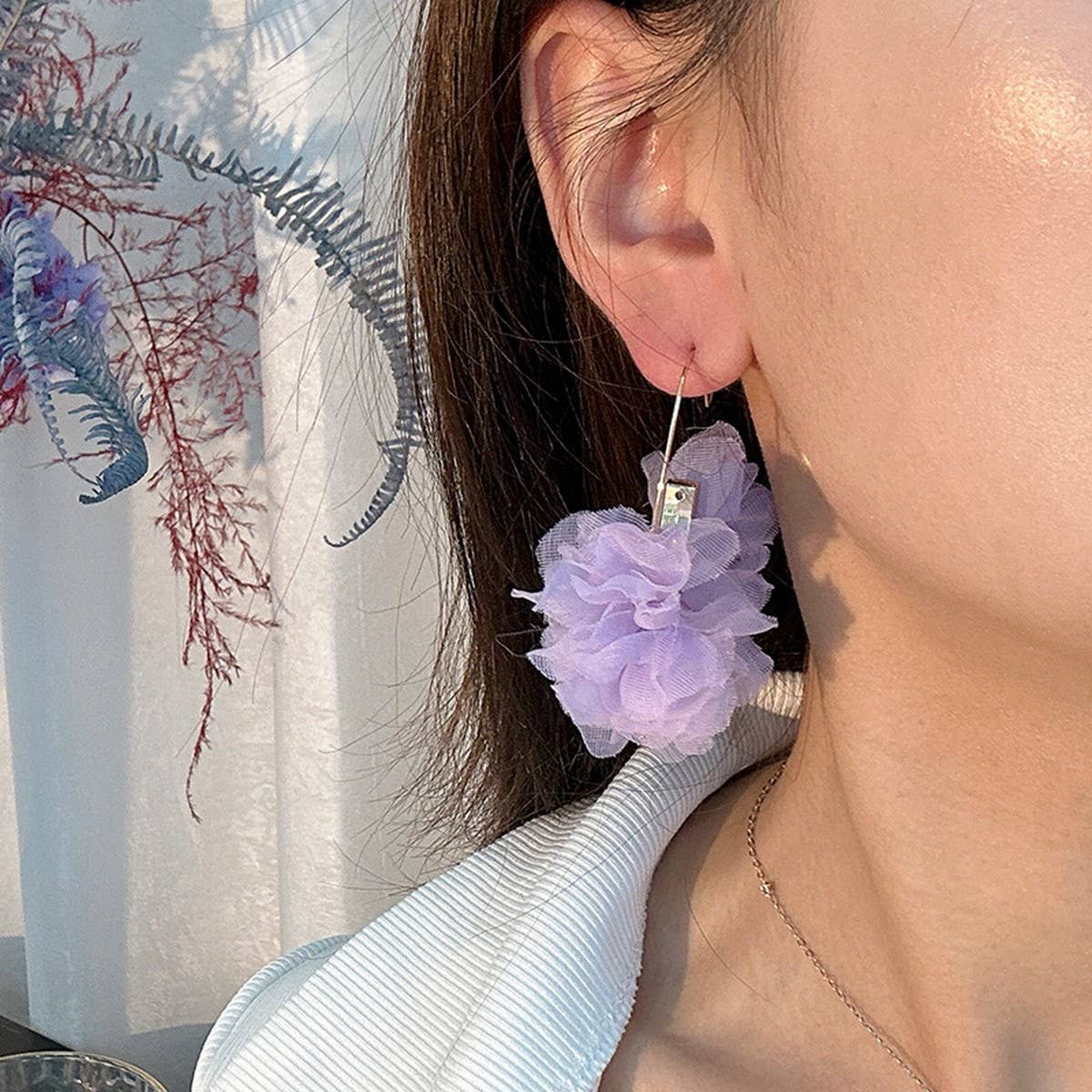 HANDMADE FABRIC FLOWER V SHAPE EAR CUFFS_CWMM6266