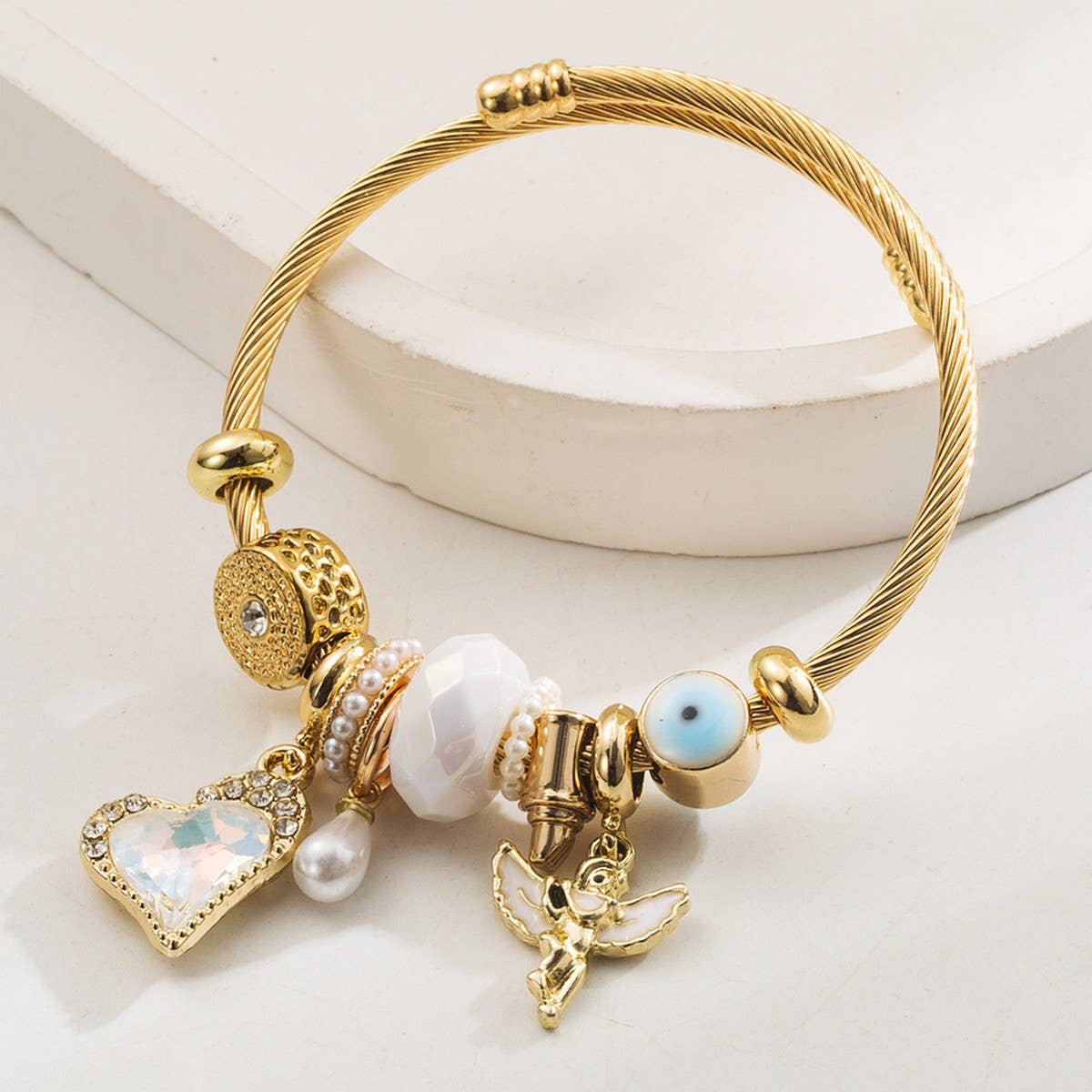 DIY BEADED STEEL BRACELET WITH ANGEL HEART_CWMM8478