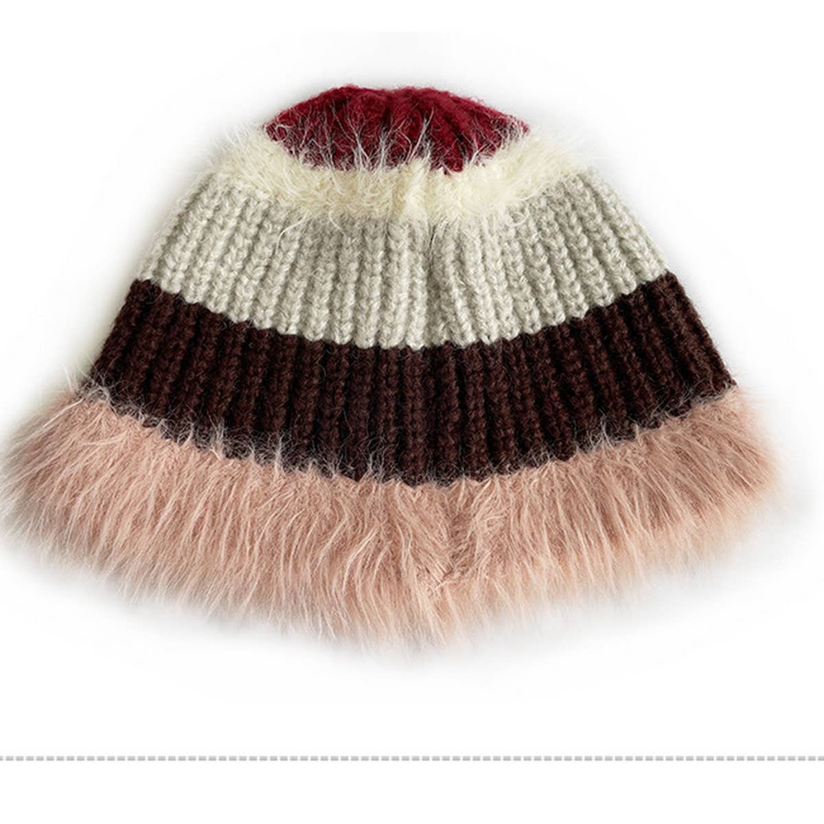 STRIPED COLORBLOCK PLUSH EDGE WOMENS KNITTED HAT_CWAH2062