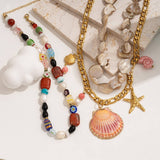 LARGE SHELL STARFISH BEADED FIGARO NECKLACE_CWMM7534