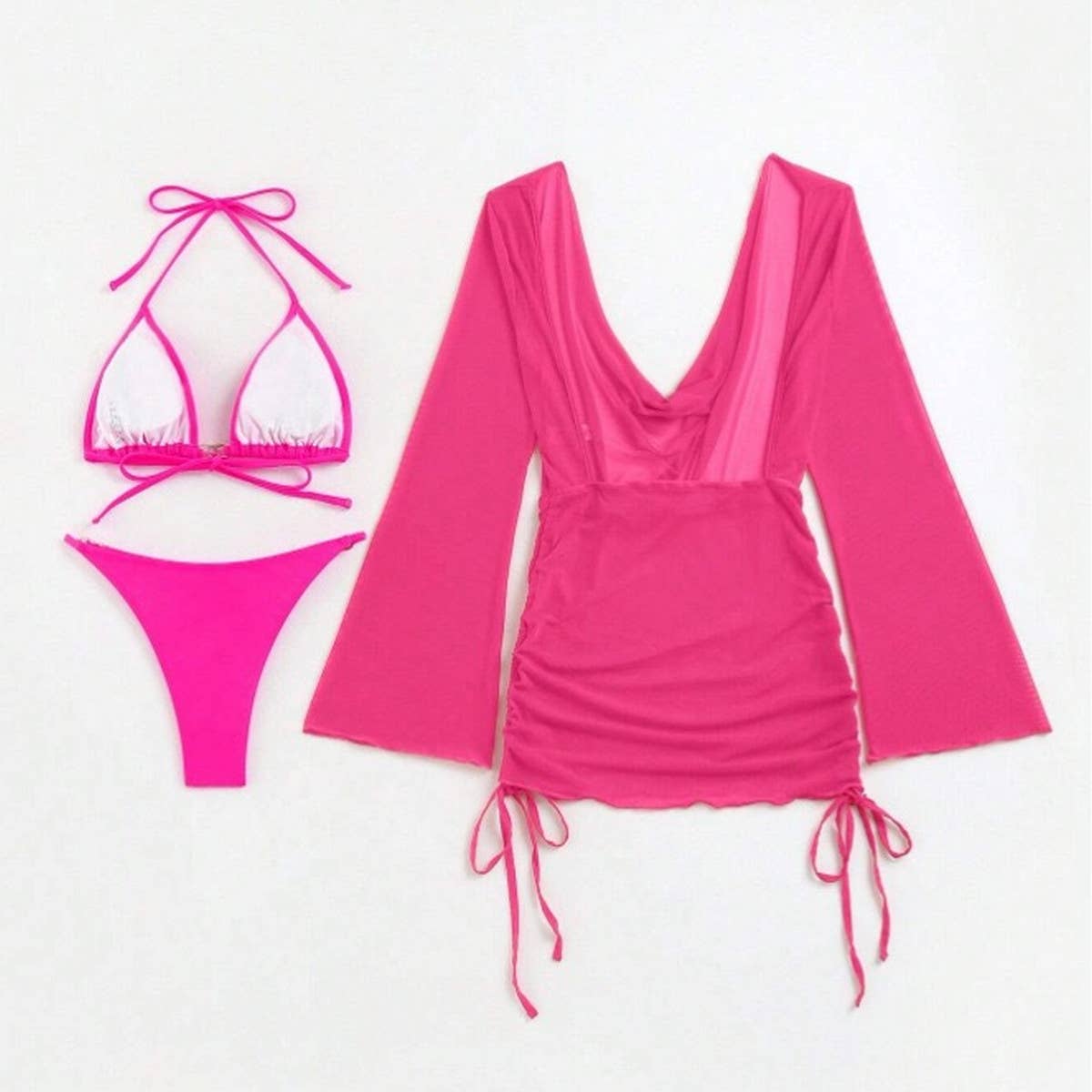 Women Mesh Blouse Swimsuit Three Piece Set_Cwmw0316
