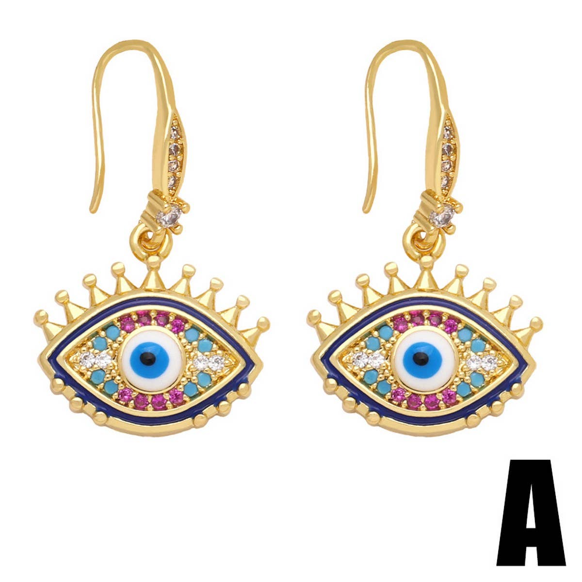 COLORED ZIRCON DEVILS EYE PENDANT EARRINGS_CWAJE1004