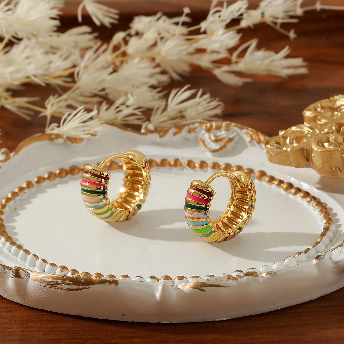 PERSONALIZED COLORFUL STRIPED OIL DROP EARRINGS_CWMM3608