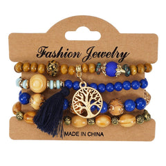 Cwmm10462_Wood Bead Rose Alloy Handmade Bracelet Set