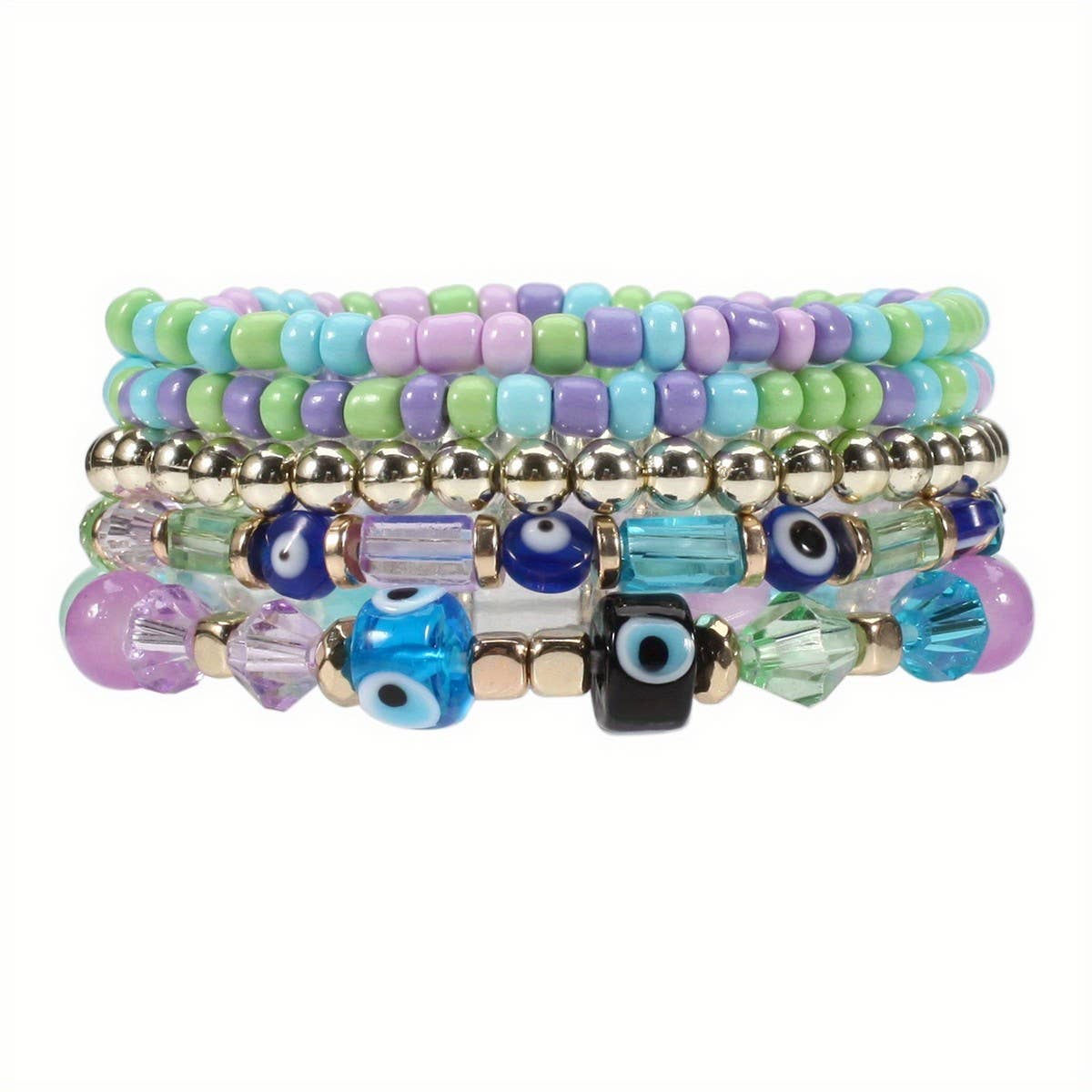 Cwaje05681_Boho Eye Beaded Multi Layer Bracelet For Women
