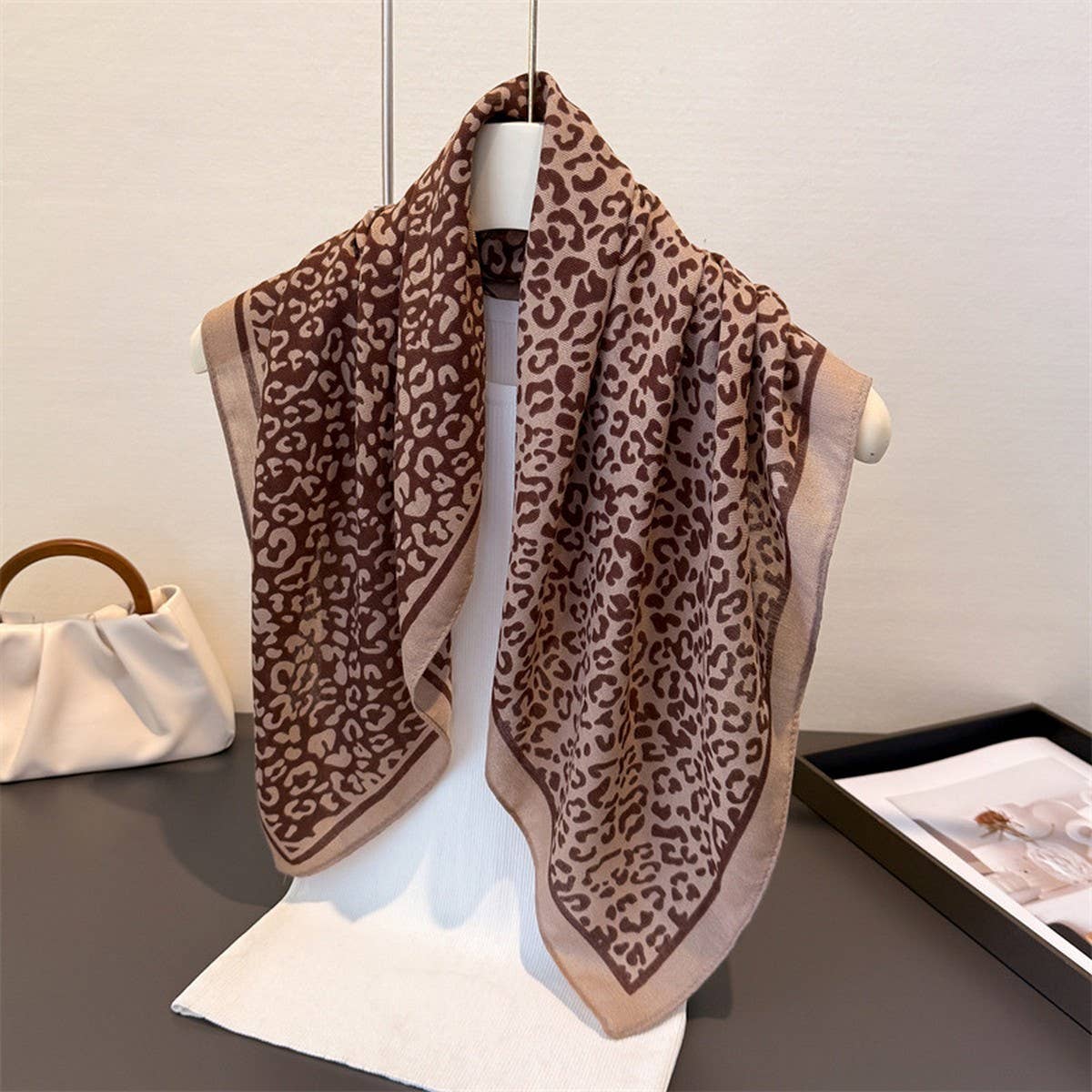 Leopard Herringbone Color Block Silk Scarf_Cwasc03315