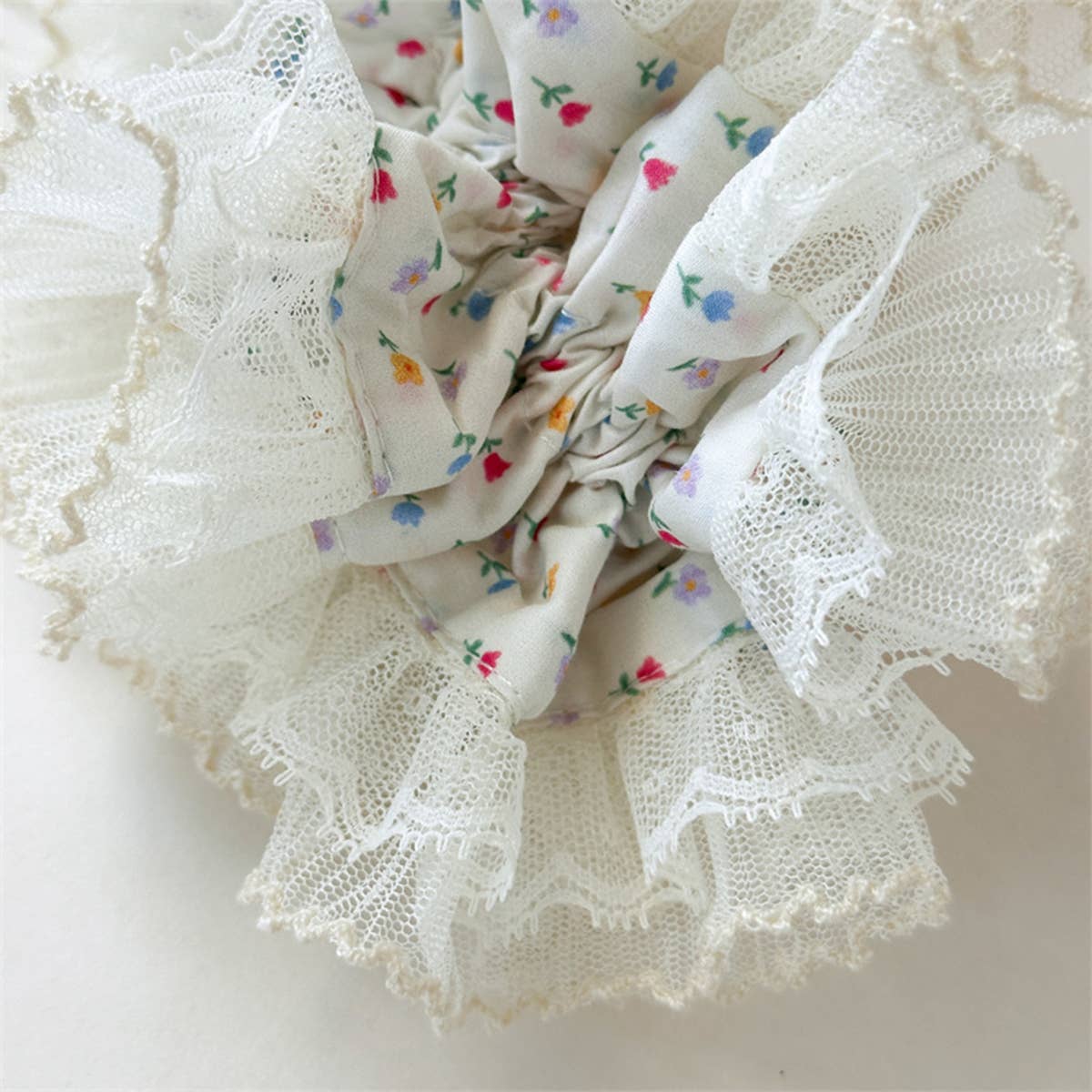 Colorful Floral Ruffled Hair Tie Elastic Durable_Cwaha07530