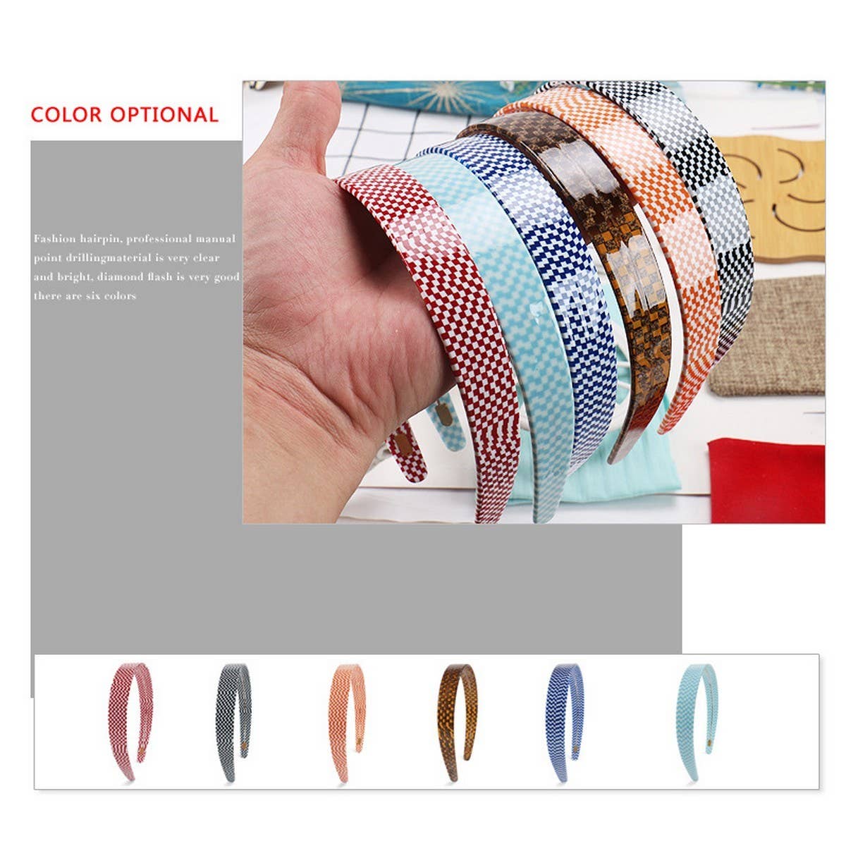 CHECKERBOARD HAIRPIN HEADBAND WIDE BRIM HEADBAND_CWAHA4380