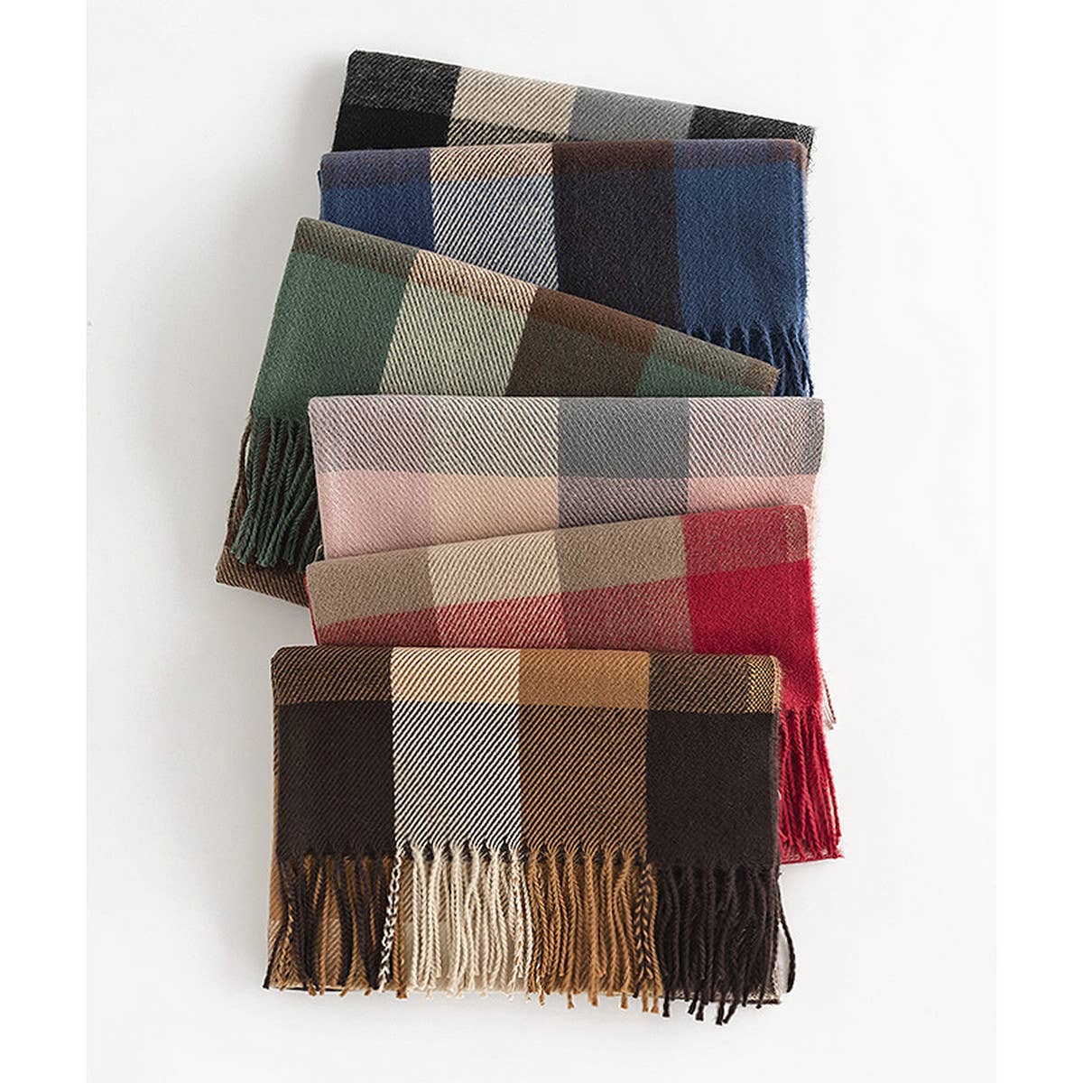 MELANGE PLAID SCARF SOFT FAUX CASHMERE FALL WRAP_CWASC1004