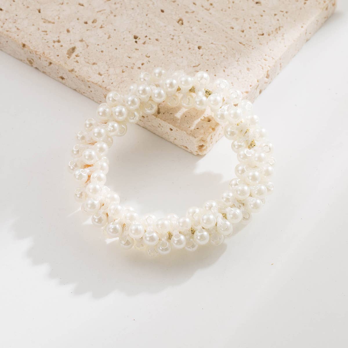 Gold Thread Pearl Elastic Hair Tie For Women_Cwaje05910