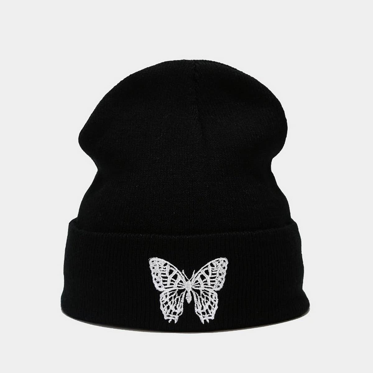 BUTTERFLY EMBROIDERY ALL MATCH WARM KNITTED HAT_CWAH2132