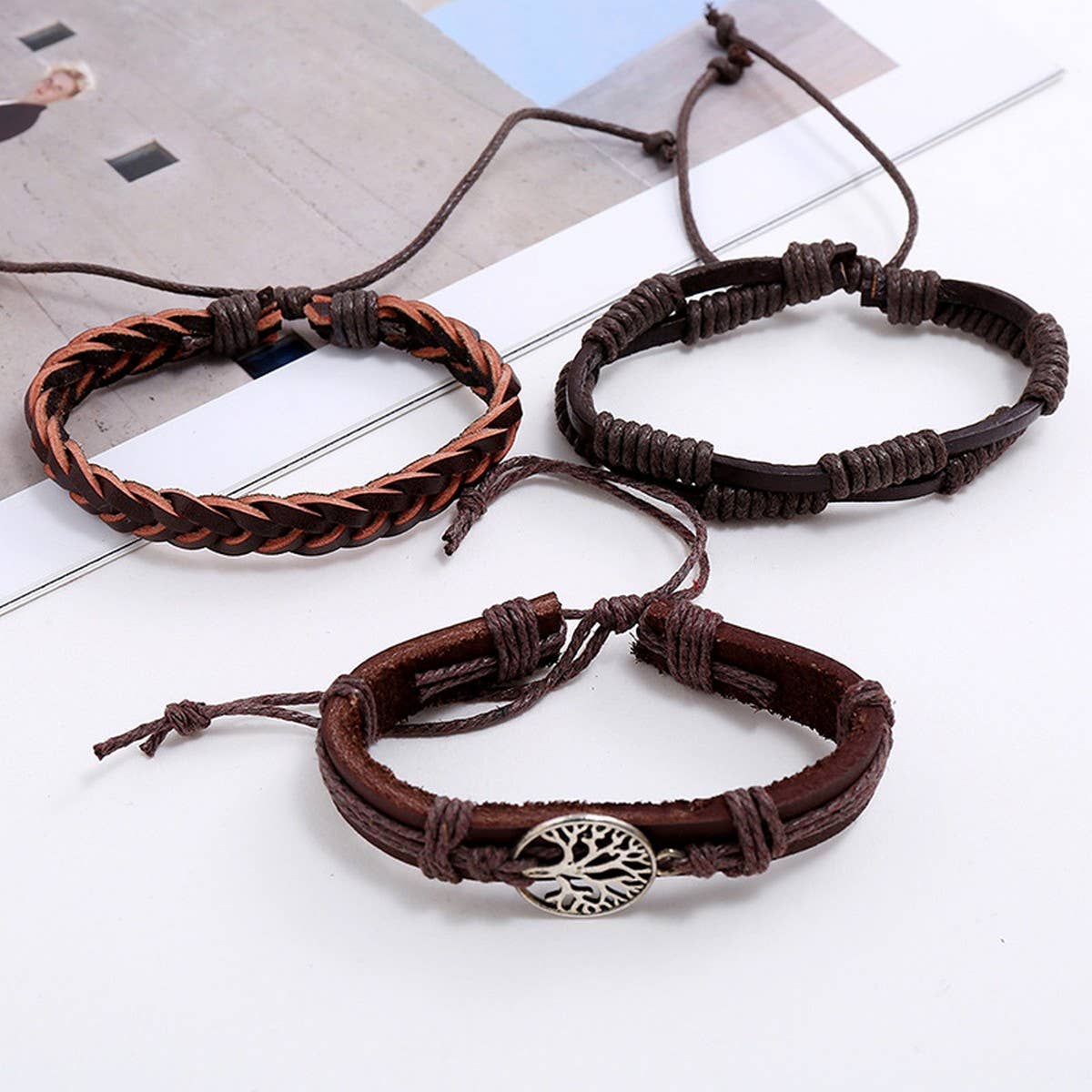 Vintage Braided Mens Leather Bracelet_Cwmm4551