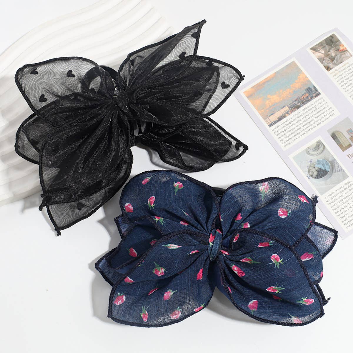 ELEGANT ARTISTIC FLOWER LOVE MESH BOW HAIRPIN_CWAHA2239