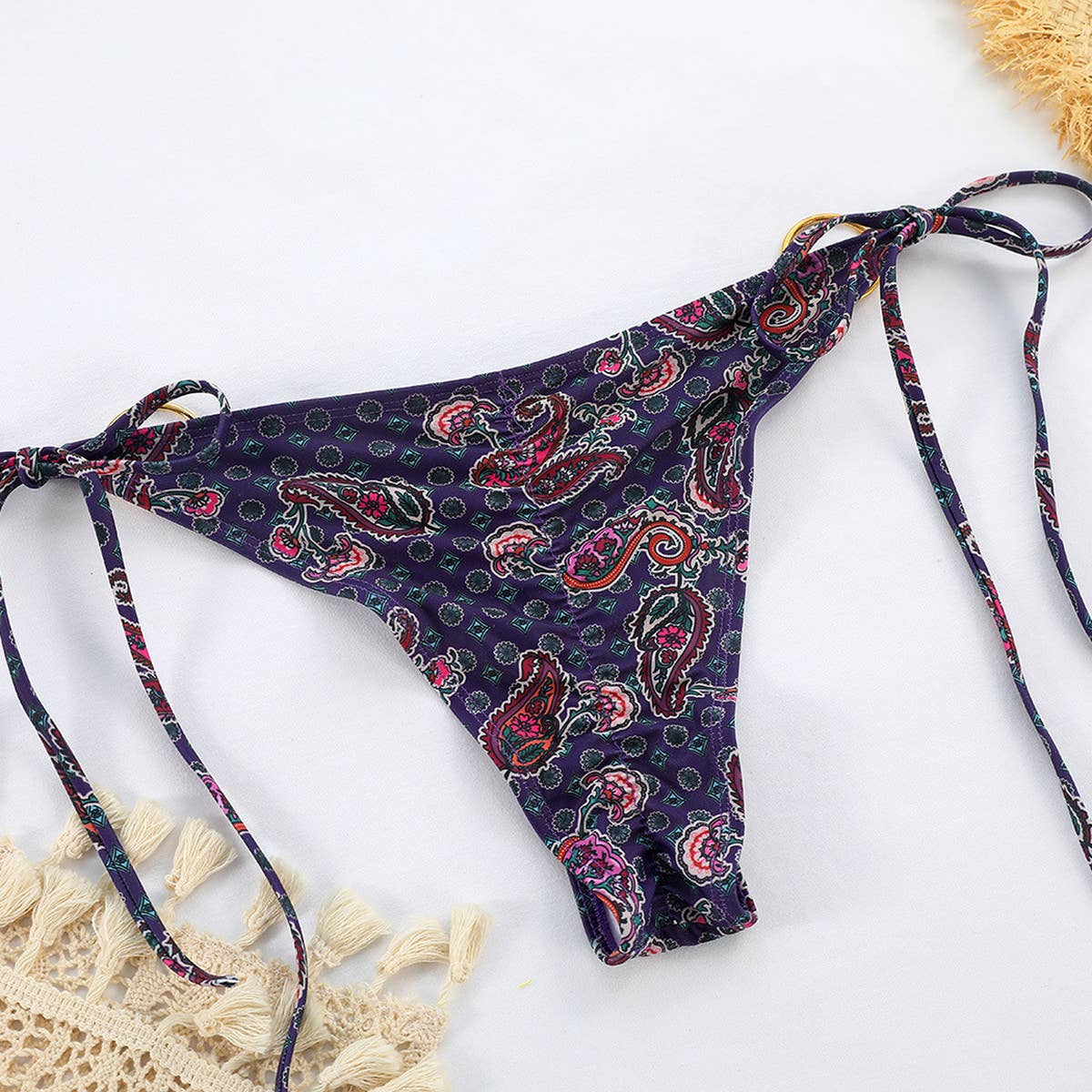 SEXY METAL RING BIKINI CASHEW PRINT SWIMWEAR_CWMW0256