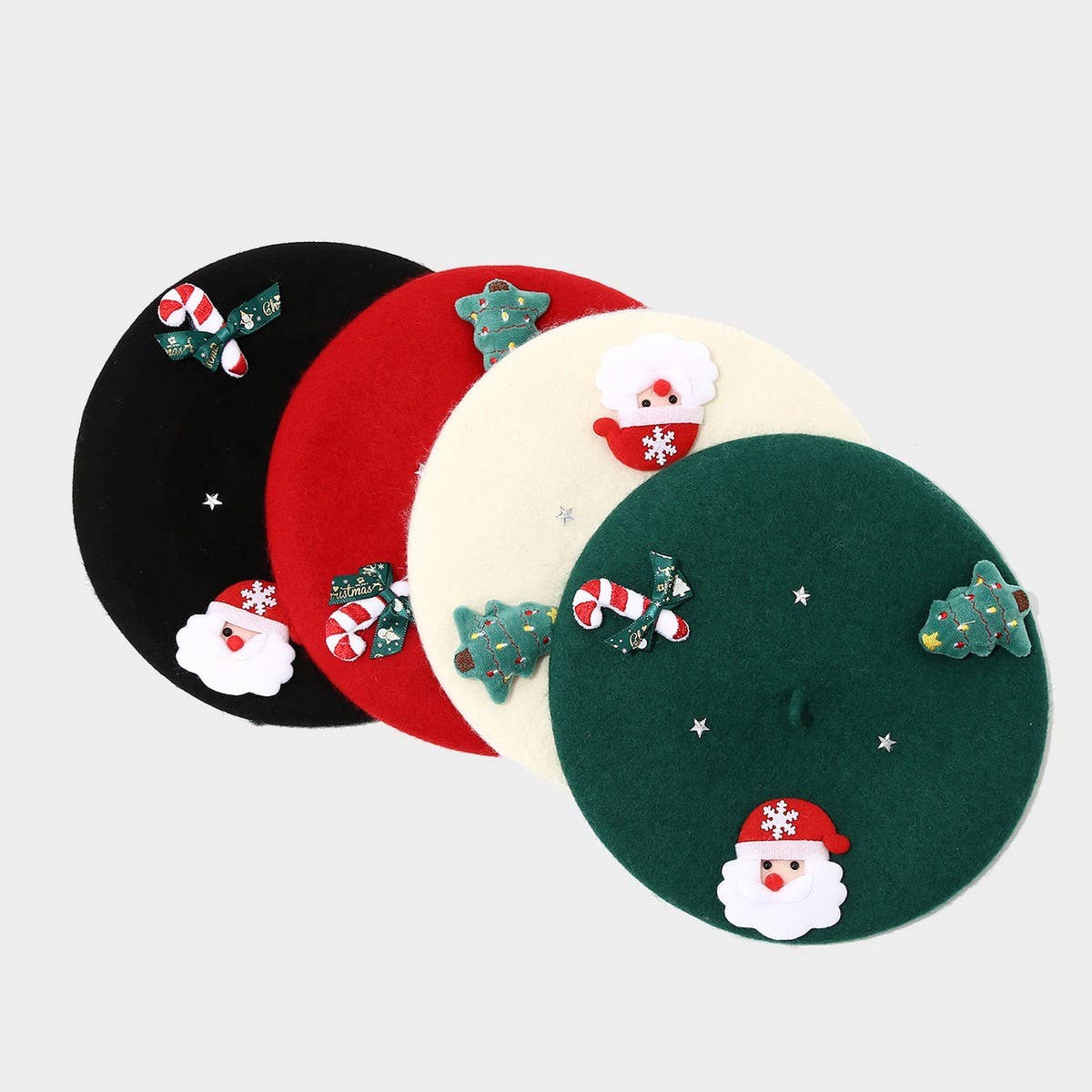 Christmas Bow Wool Beret Hat Women Warm Winter_Cwah04686