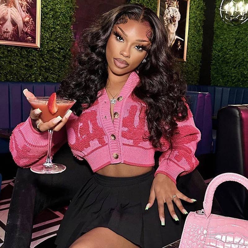 V-Neck High-Waisted Slim-Fit Knit Jacket