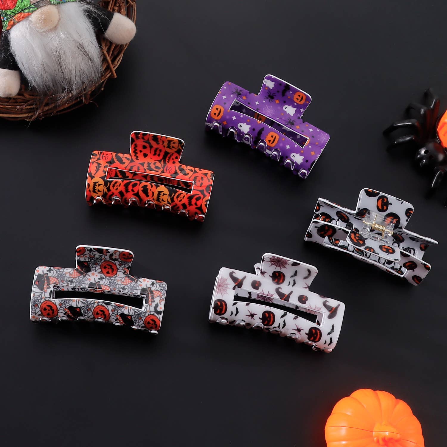 Halloween Pumpkin Ghost Bat Rectangular Hairpin