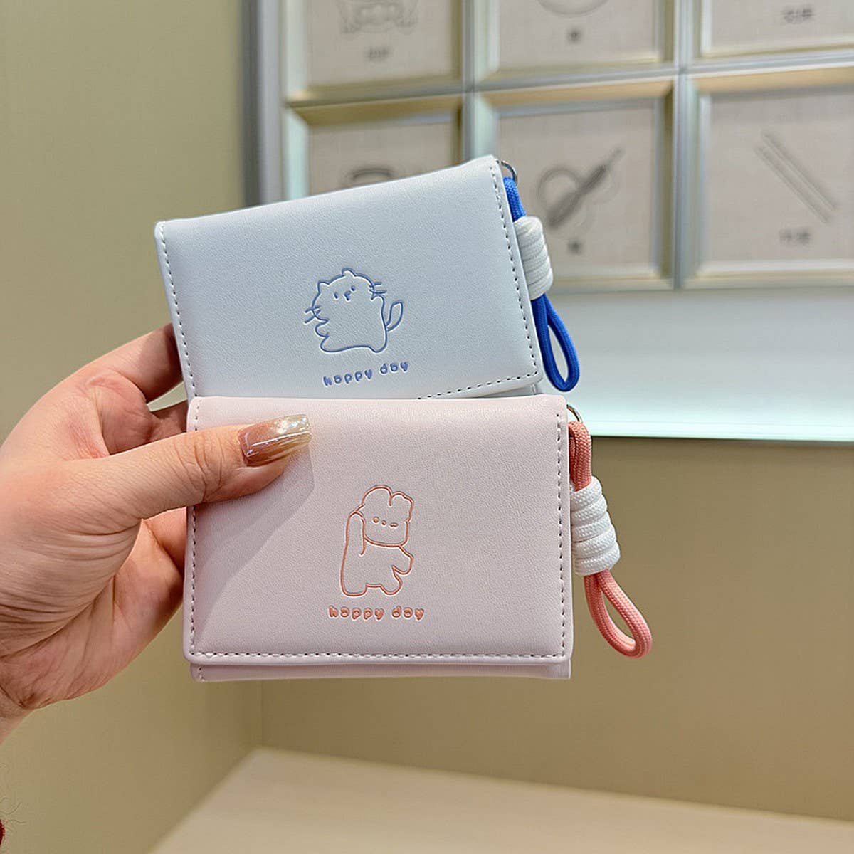 Cute Bear Print Wallet With Strap For Students_Cwab06241