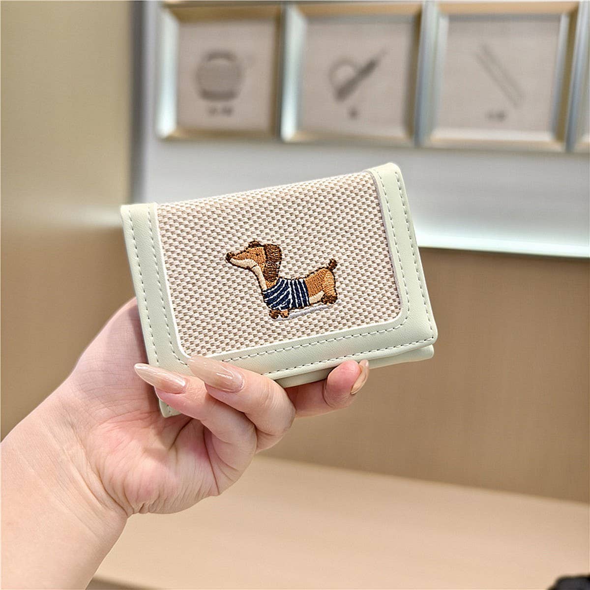 Cute Embroidered Dachshund Tricolor Trifold Wallet_Cwab06209