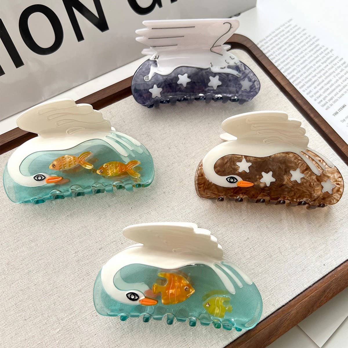 SWAN STAR ACETATE HAIR CLIPS WITH GODDESS DESIGN_CWAHA5715