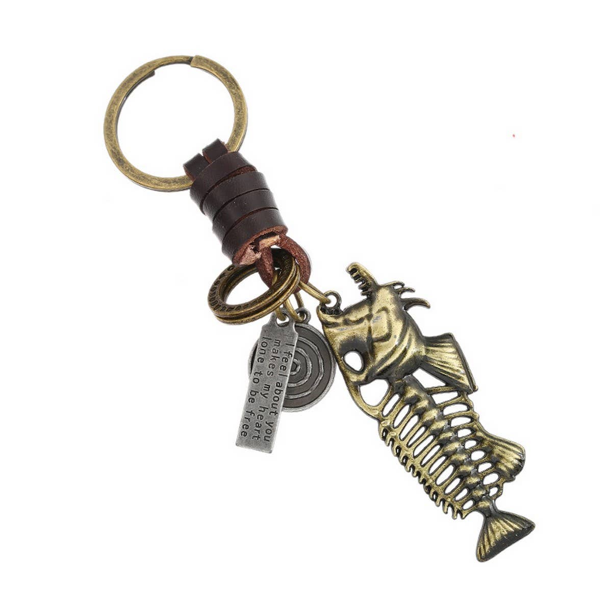 CREATIVE RETRO ALLOY FISHBONE LEATHER KEYCHAIN_CWMM4775