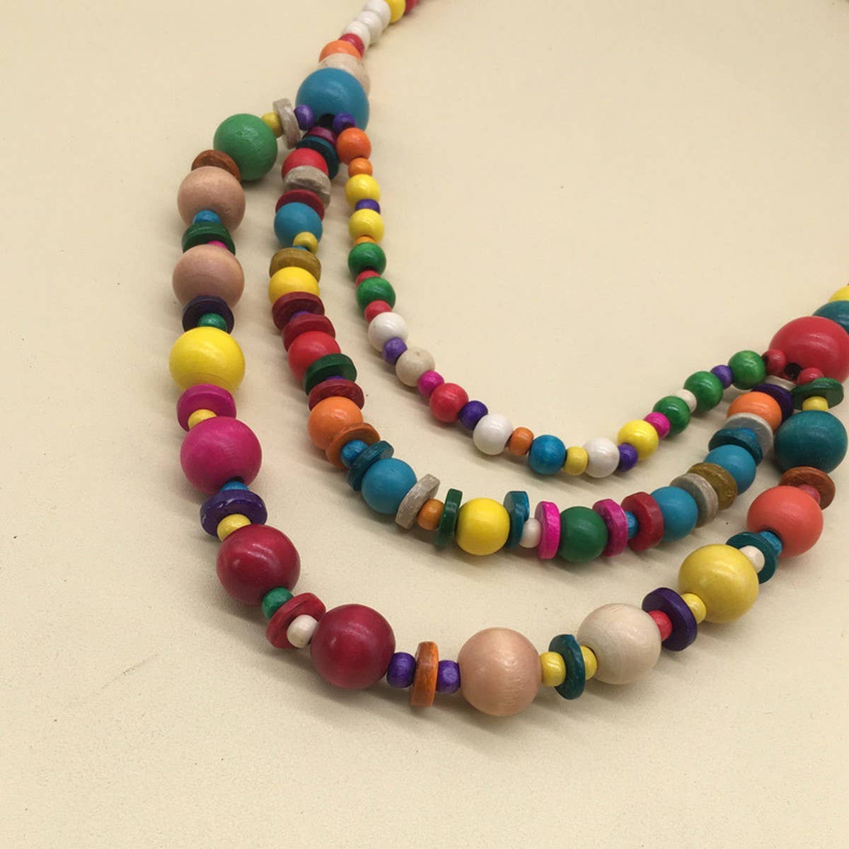 BOHEMIAN COLORFUL COCONUT WOOD BEAD NECKLACE_CWMM4929