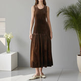 Solid-Color Pleated Skirt Sleeveless Dress