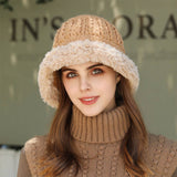 PLUSH FUZZY KNIT BUCKET HAT WITH EAR COVERAGE_CWAH1979