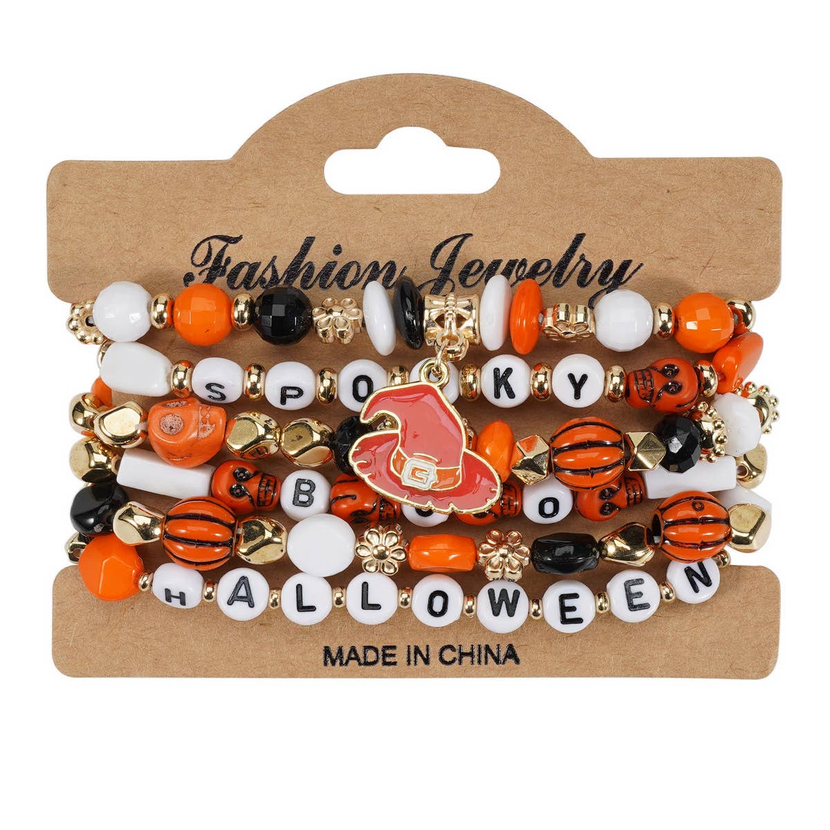 Halloween Pumpkin Ghost Beaded Bracelet_Cwaje05718