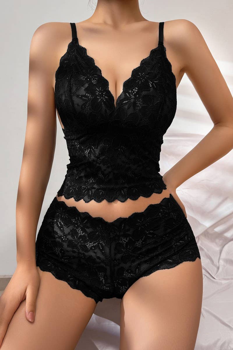 Cwmu00270_Lace Bralette Set Wireless Push Up Lingerie
